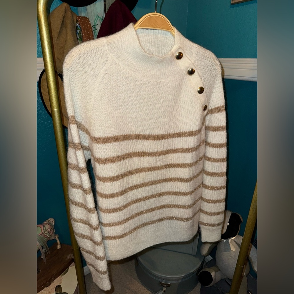 Sézane Striped Button-Detail Sweater - Gold and Tan